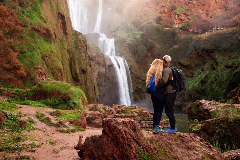 Adventurer couple near Ouzoud waterfall in Morocco